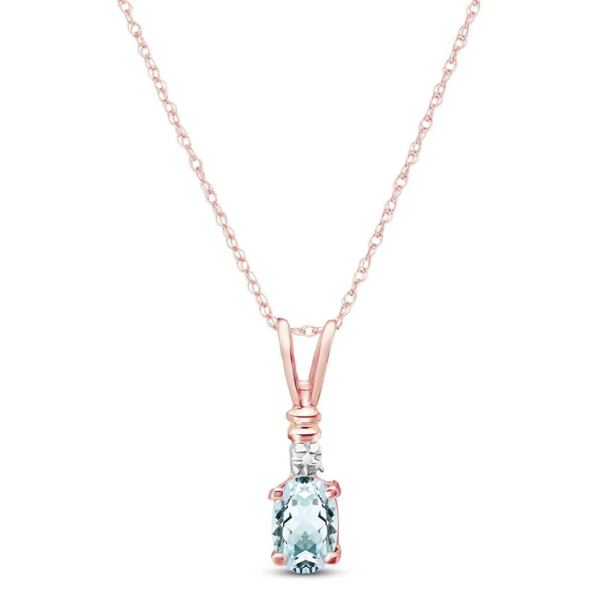 14K Solid Rose Gold Necklace w/ Natural Diamond & Aquamarine