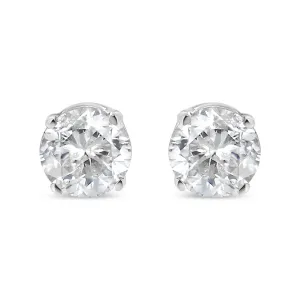 14K White Gold 1/4 Cttw Round Brilliant-Cut Diamond Classic 4-Prong Stud Earrings (L-M Color, I1-I2 Clarity)