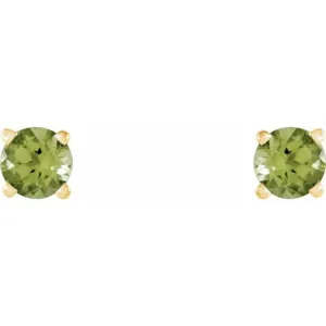 14K Yellow 4 mm Natural Peridot Stud Earrings with Friction Post