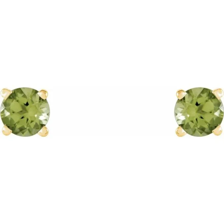14K Yellow 4 mm Natural Peridot Stud Earrings with Friction Post
