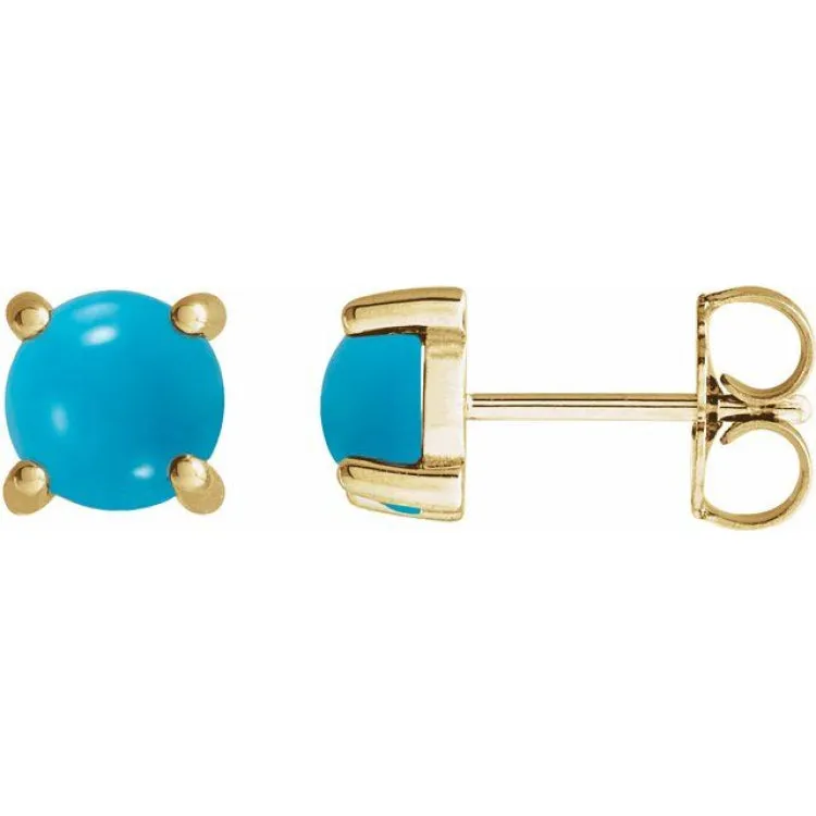 14K Yellow 5 mm Natural Turquoise Earrings