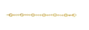 14k Yellow Gold Oval Station Heritage Link Hollow Bracelet (I6917)