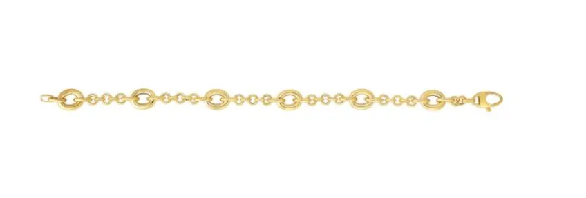 14k Yellow Gold Oval Station Heritage Link Hollow Bracelet (I6917)