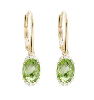 14k Yellow Gold Peridot & Diamond Leverback Earrings (I8397)