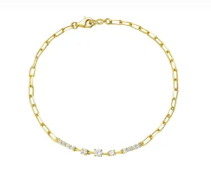 14k Yellow Gold Prong Set Diamond Chain Bracelet (I8541)