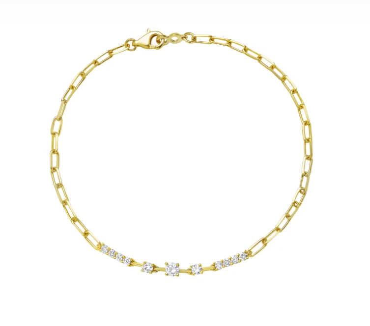 14k Yellow Gold Prong Set Diamond Chain Bracelet (I8541)