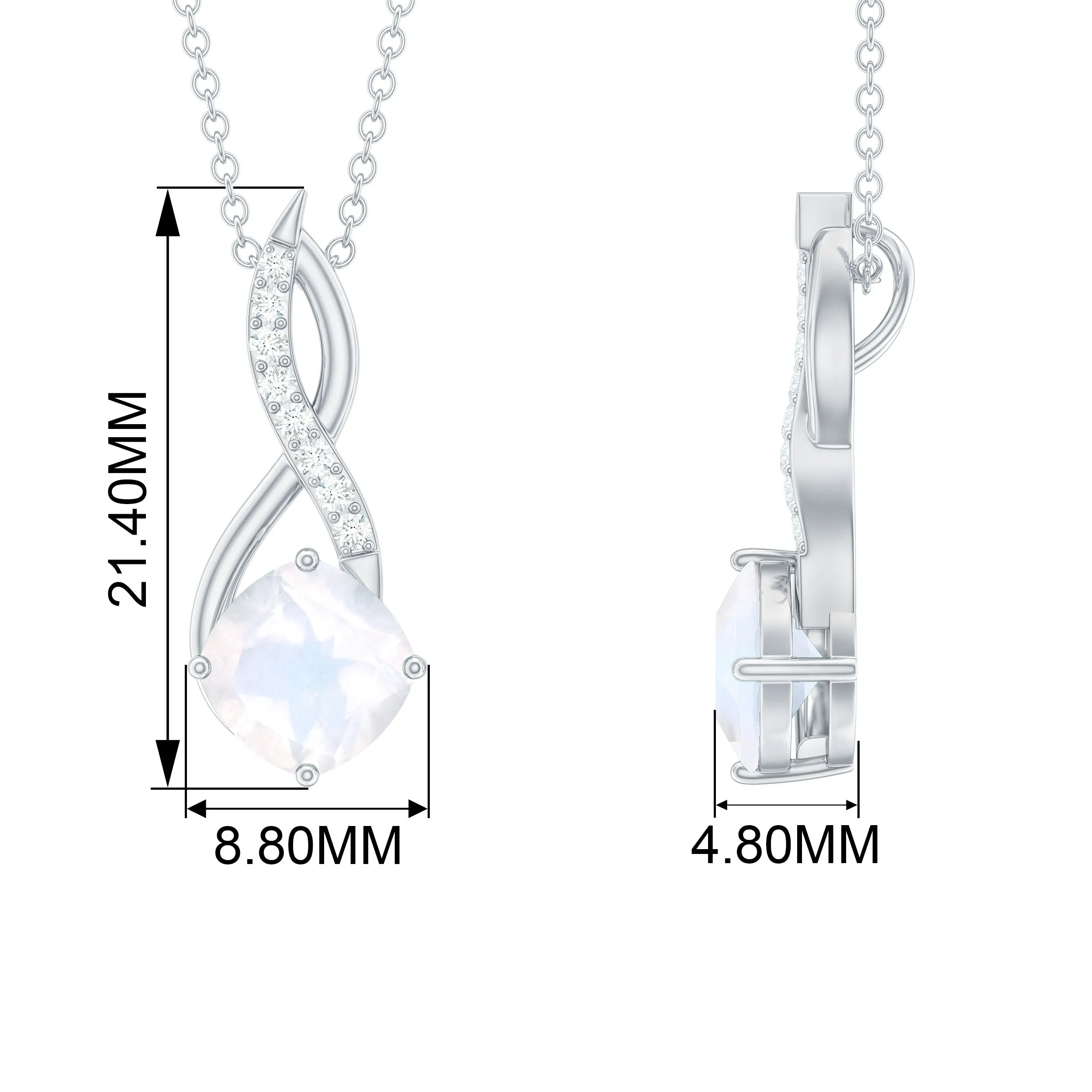 1.50 CT Infinity Pendant Necklace with Moonstone Solitaire and Diamond