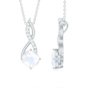 1.50 CT Infinity Pendant Necklace with Moonstone Solitaire and Diamond