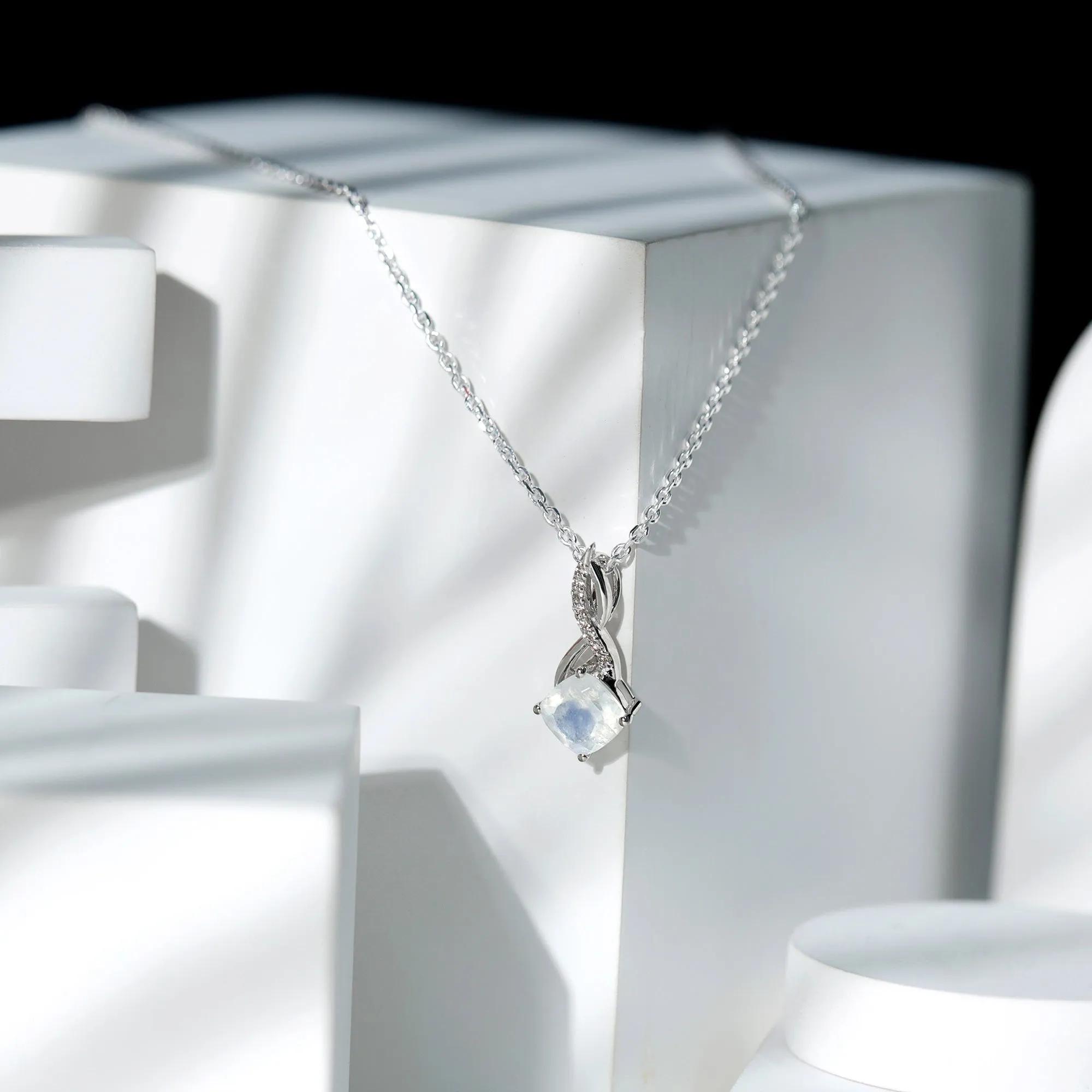 1.50 CT Infinity Pendant Necklace with Moonstone Solitaire and Diamond