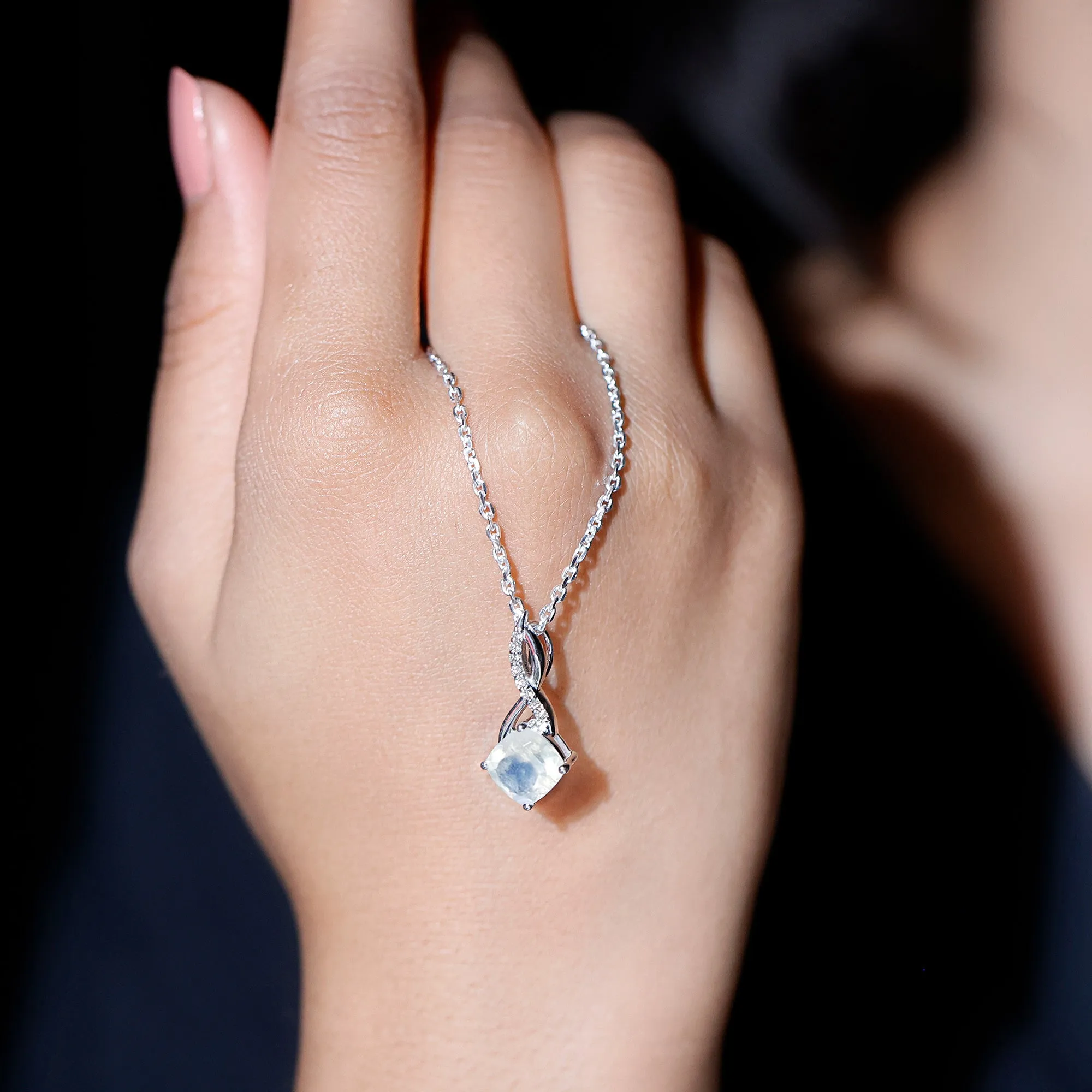 1.50 CT Infinity Pendant Necklace with Moonstone Solitaire and Diamond