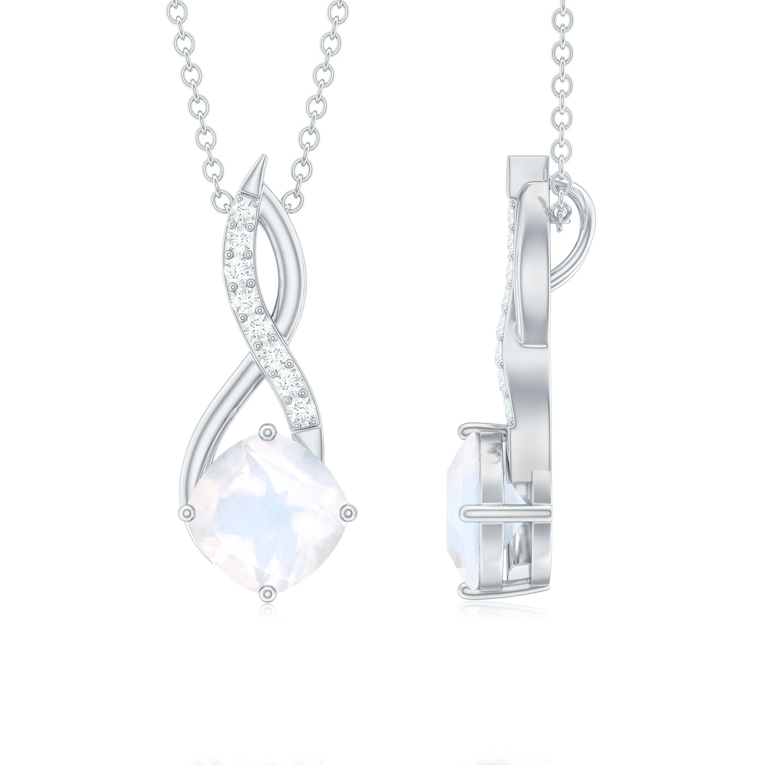 1.50 CT Infinity Pendant Necklace with Moonstone Solitaire and Diamond