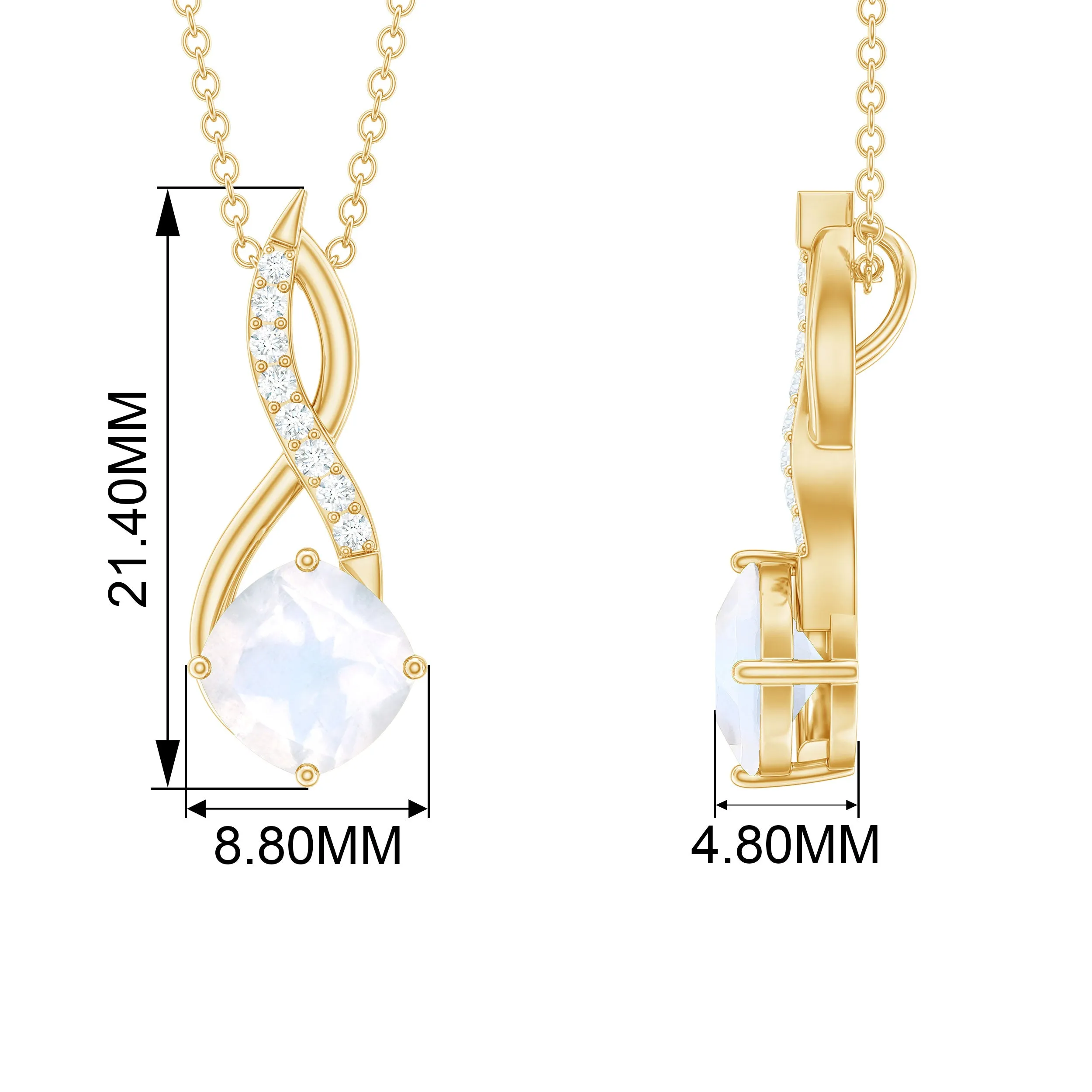 1.50 CT Infinity Pendant Necklace with Moonstone Solitaire and Diamond