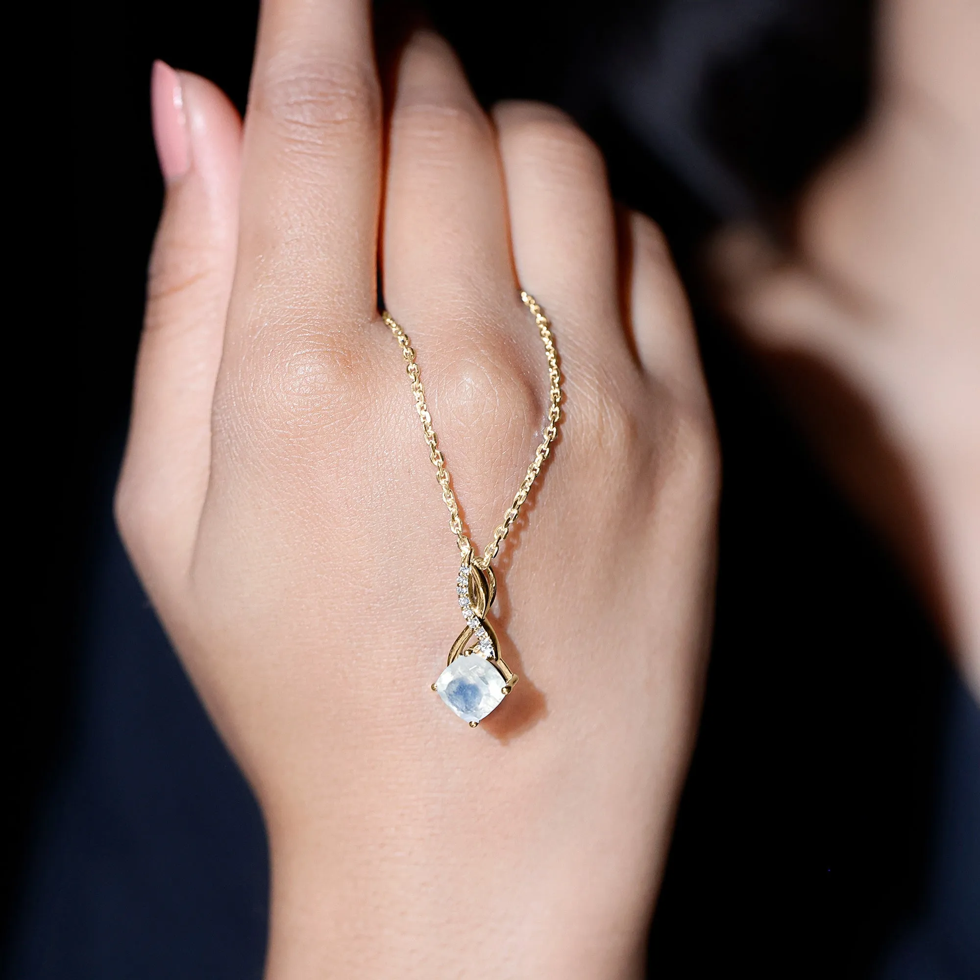 1.50 CT Infinity Pendant Necklace with Moonstone Solitaire and Diamond