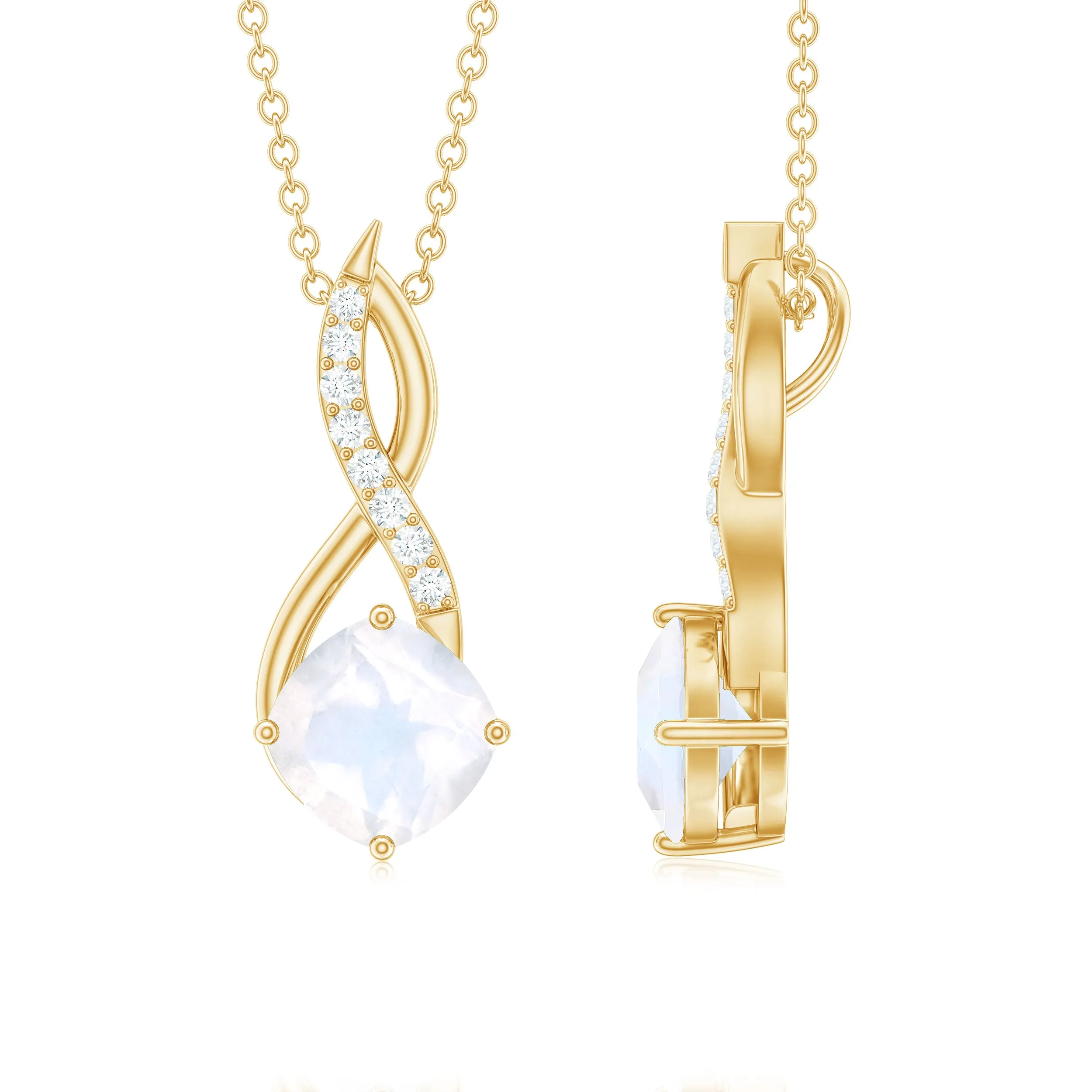 1.50 CT Infinity Pendant Necklace with Moonstone Solitaire and Diamond
