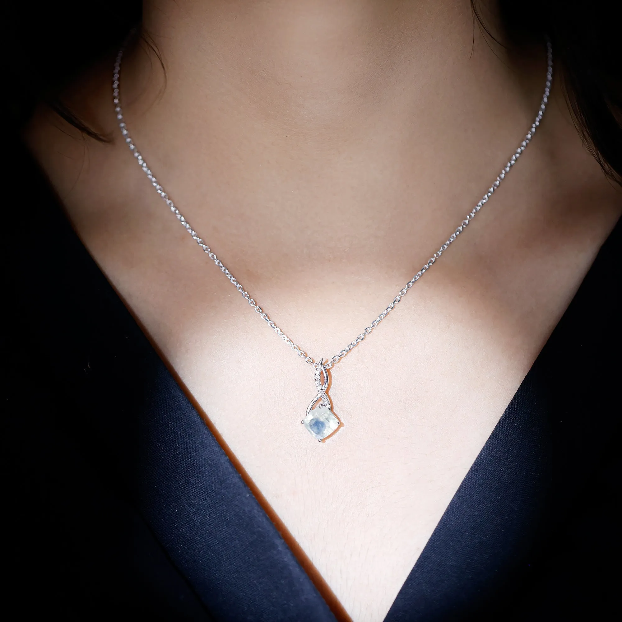 1.50 CT Infinity Pendant Necklace with Moonstone Solitaire and Diamond