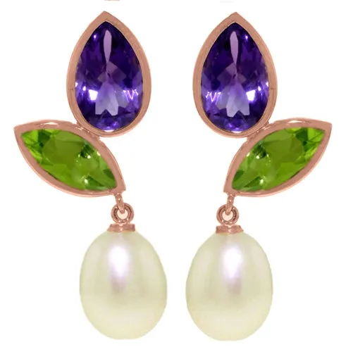16.6 Carat 14K Solid White Gold Earrings Peridot, Amethyst Pearl