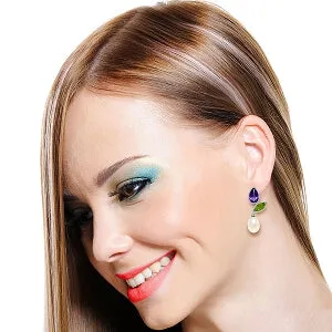 16.6 Carat 14K Solid White Gold Earrings Peridot, Amethyst Pearl