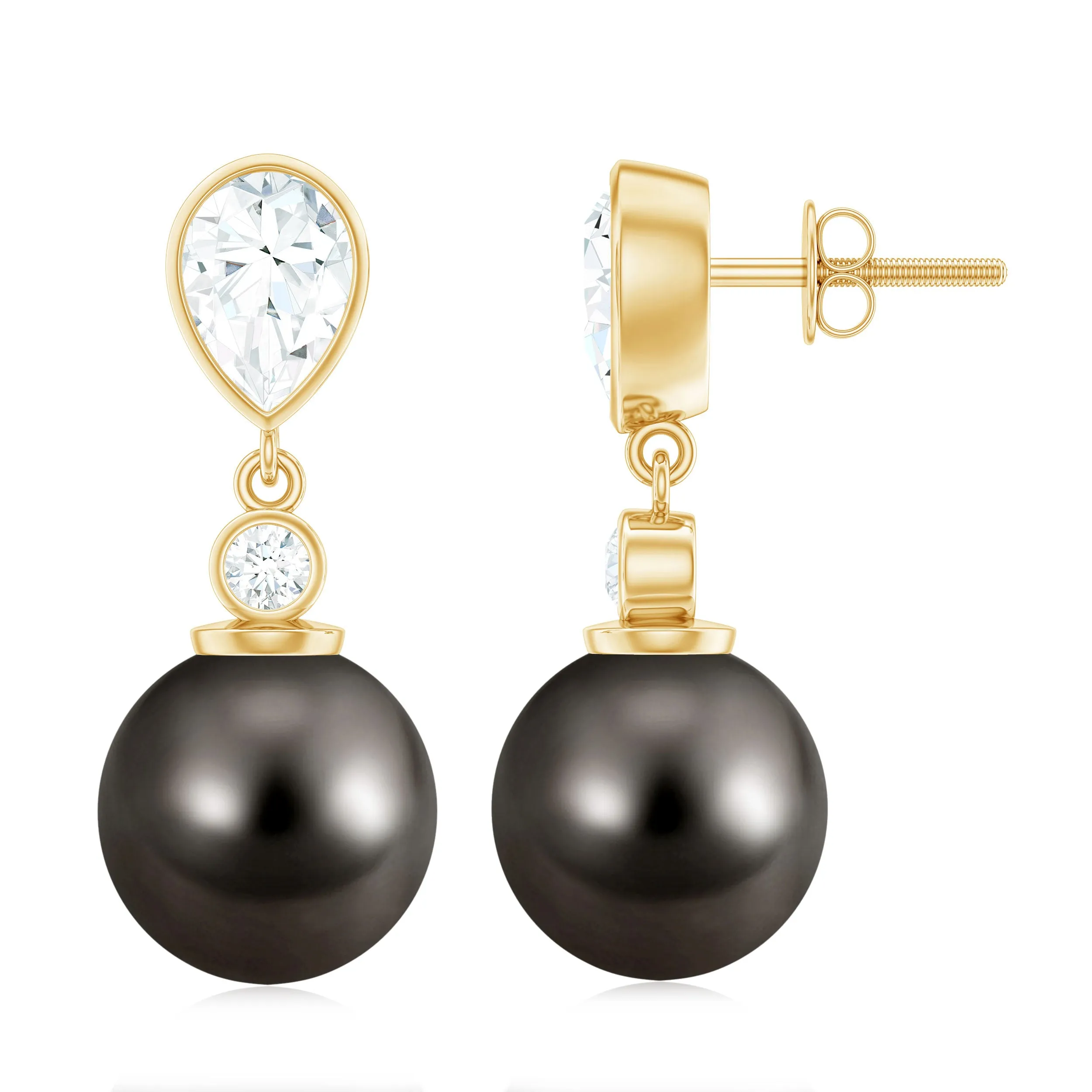 16.75 CT Tahitian Pearl and Moissanite Drop Earrings
