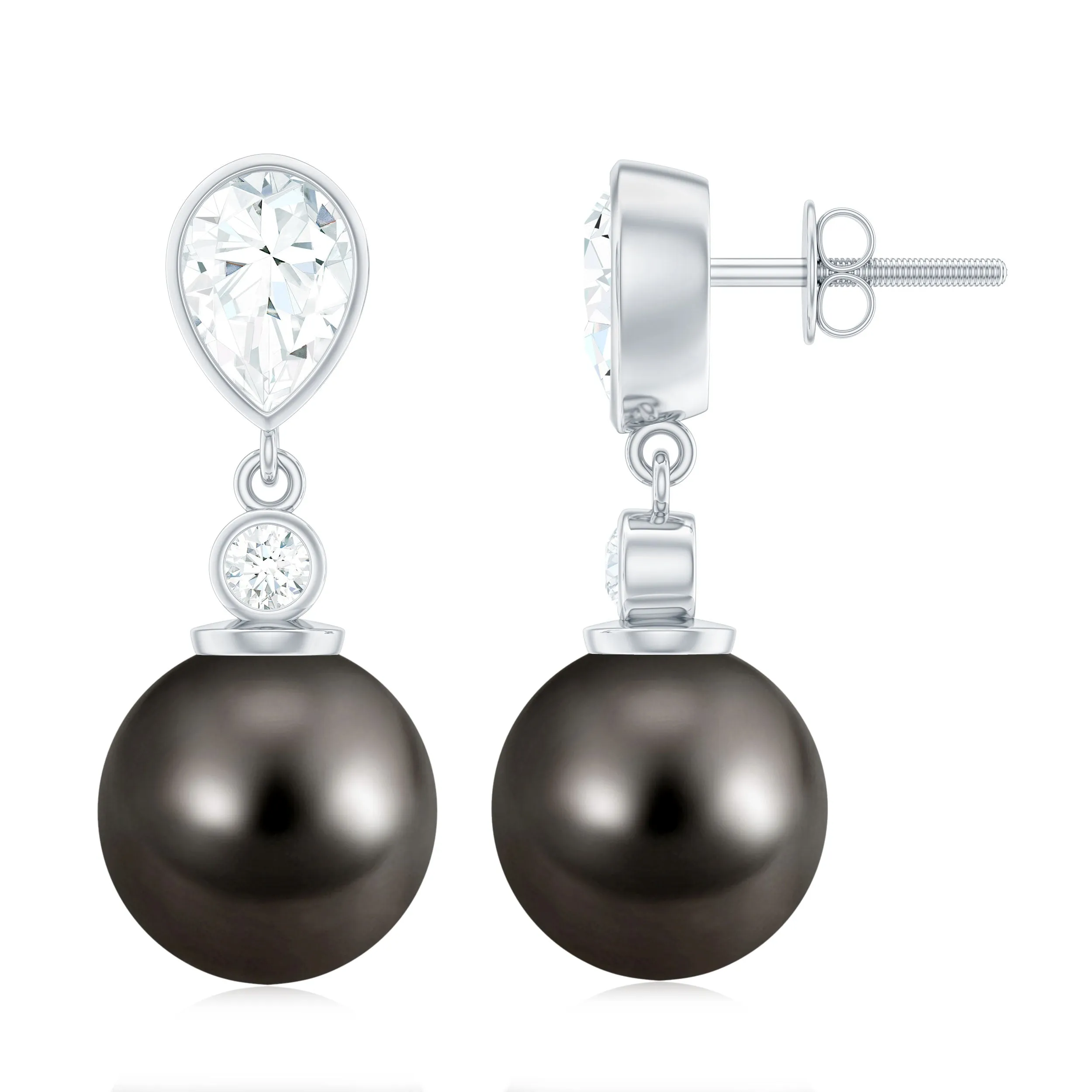 16.75 CT Tahitian Pearl and Moissanite Drop Earrings