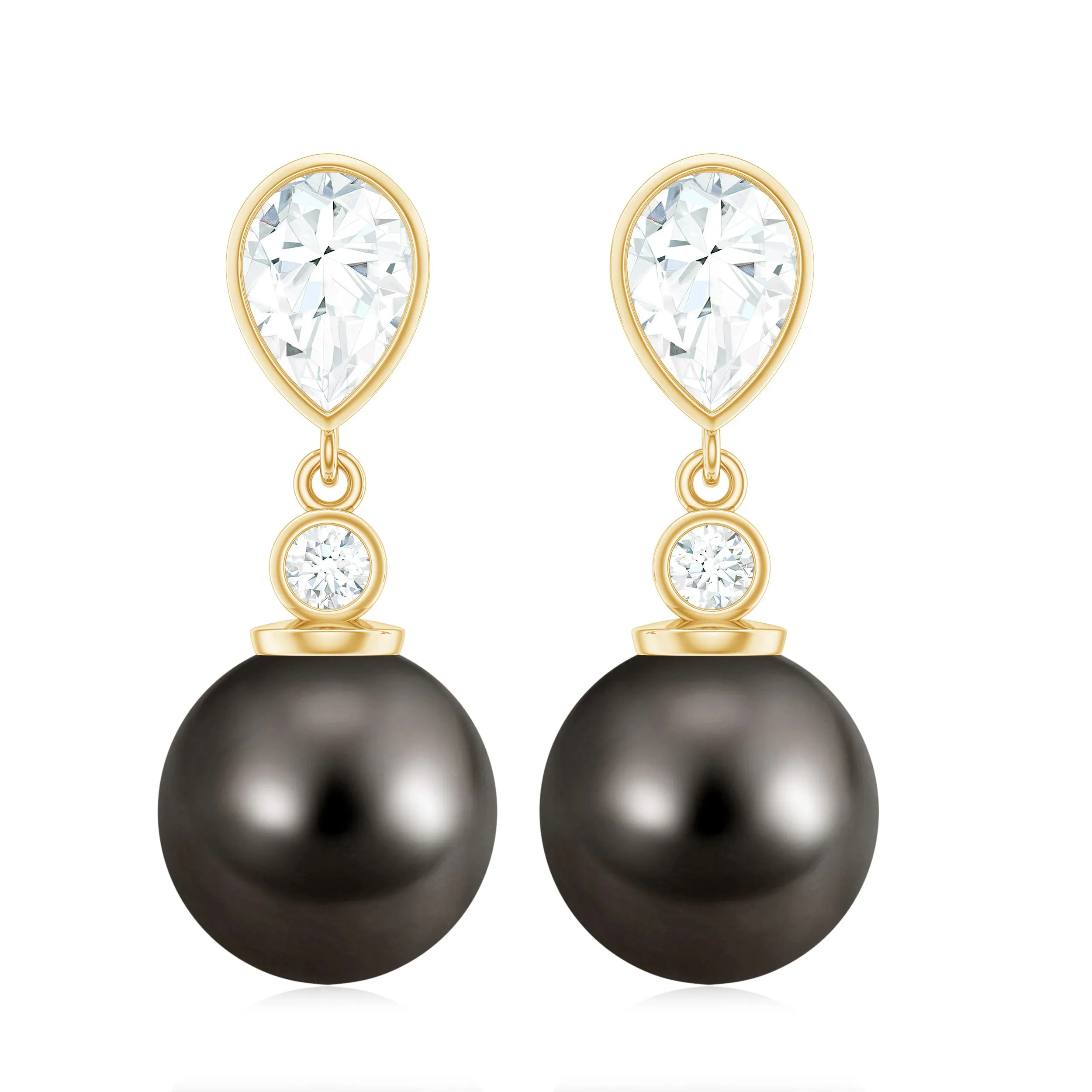 16.75 CT Tahitian Pearl and Moissanite Drop Earrings