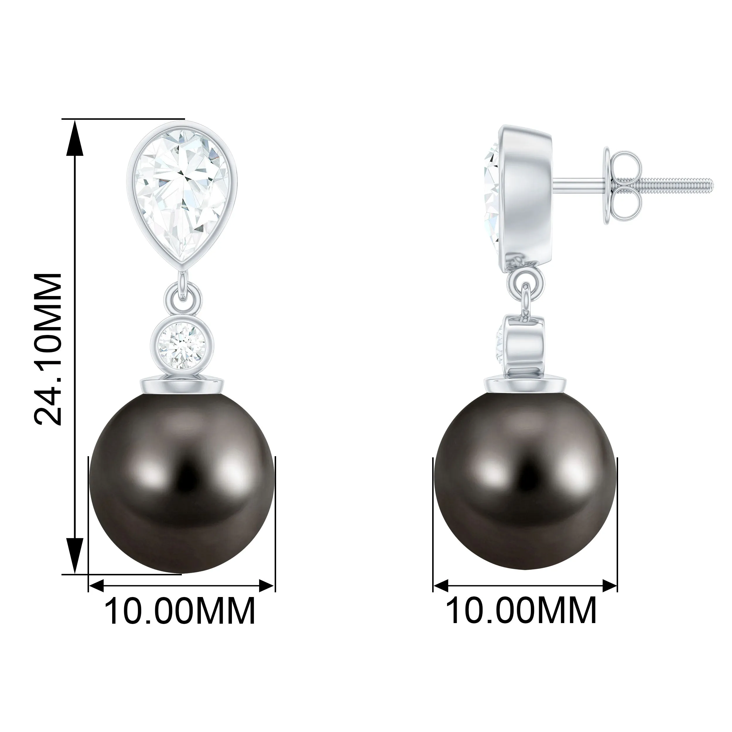16.75 CT Tahitian Pearl and Moissanite Drop Earrings