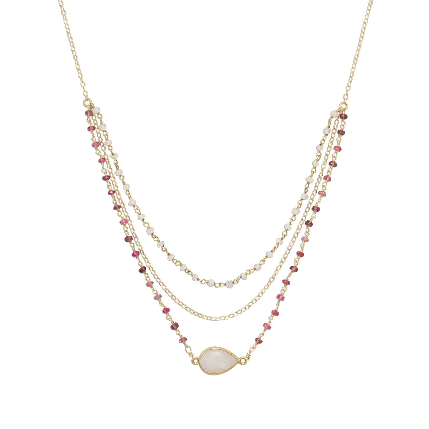 16"   2" Gold Filled Rainbow Moonstone and Tourmaline Necklace