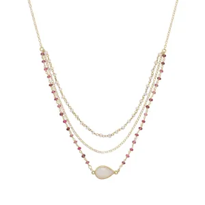 16"   2" Gold Filled Rainbow Moonstone and Tourmaline Necklace