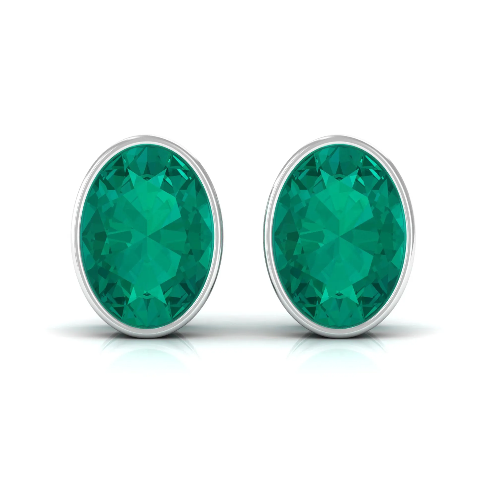 1.75 CT Bezel Set Oval Cut Emerald Solitaire Stud Earrings