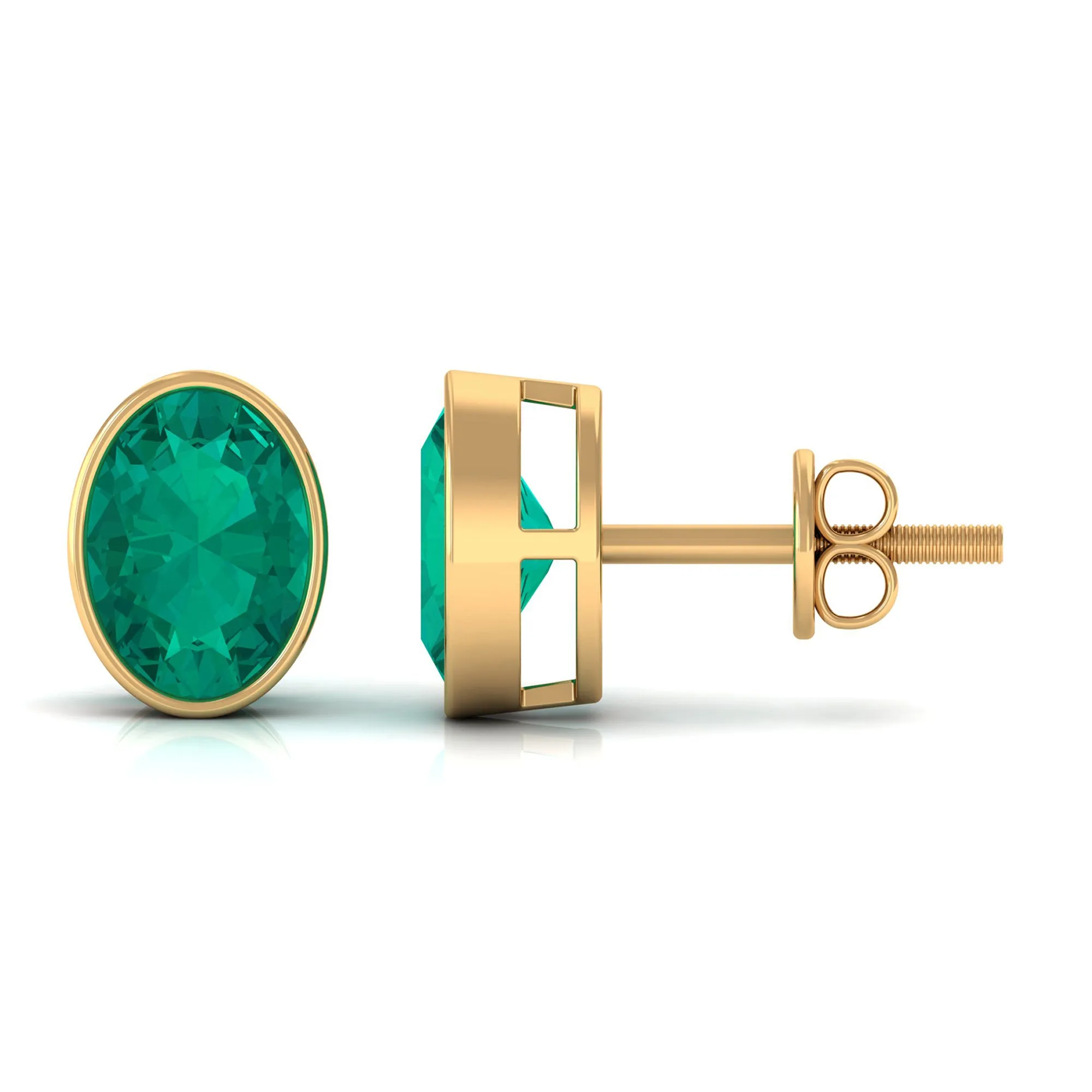 1.75 CT Bezel Set Oval Cut Emerald Solitaire Stud Earrings