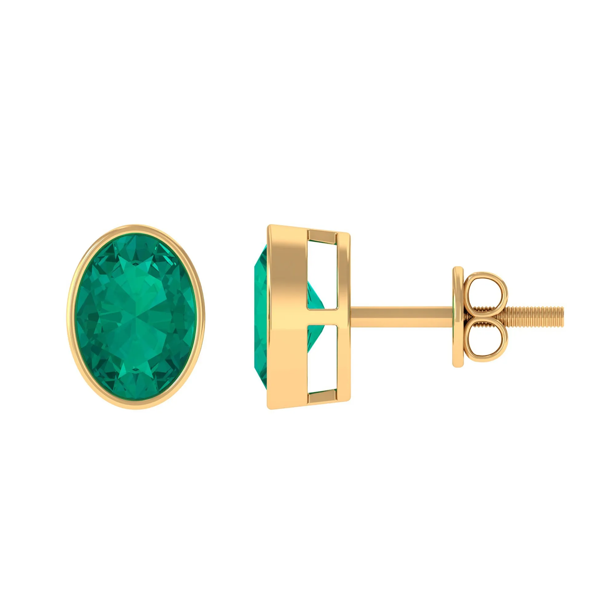 1.75 CT Bezel Set Oval Cut Emerald Solitaire Stud Earrings