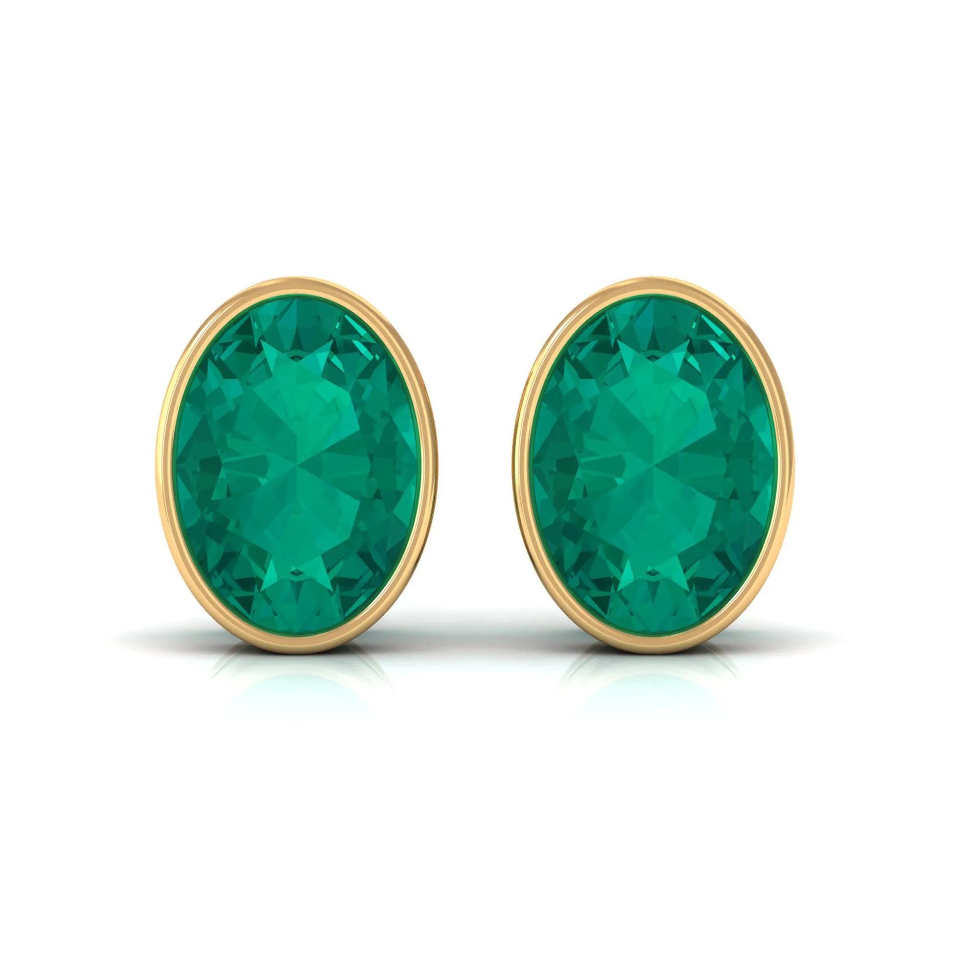 1.75 CT Bezel Set Oval Cut Emerald Solitaire Stud Earrings