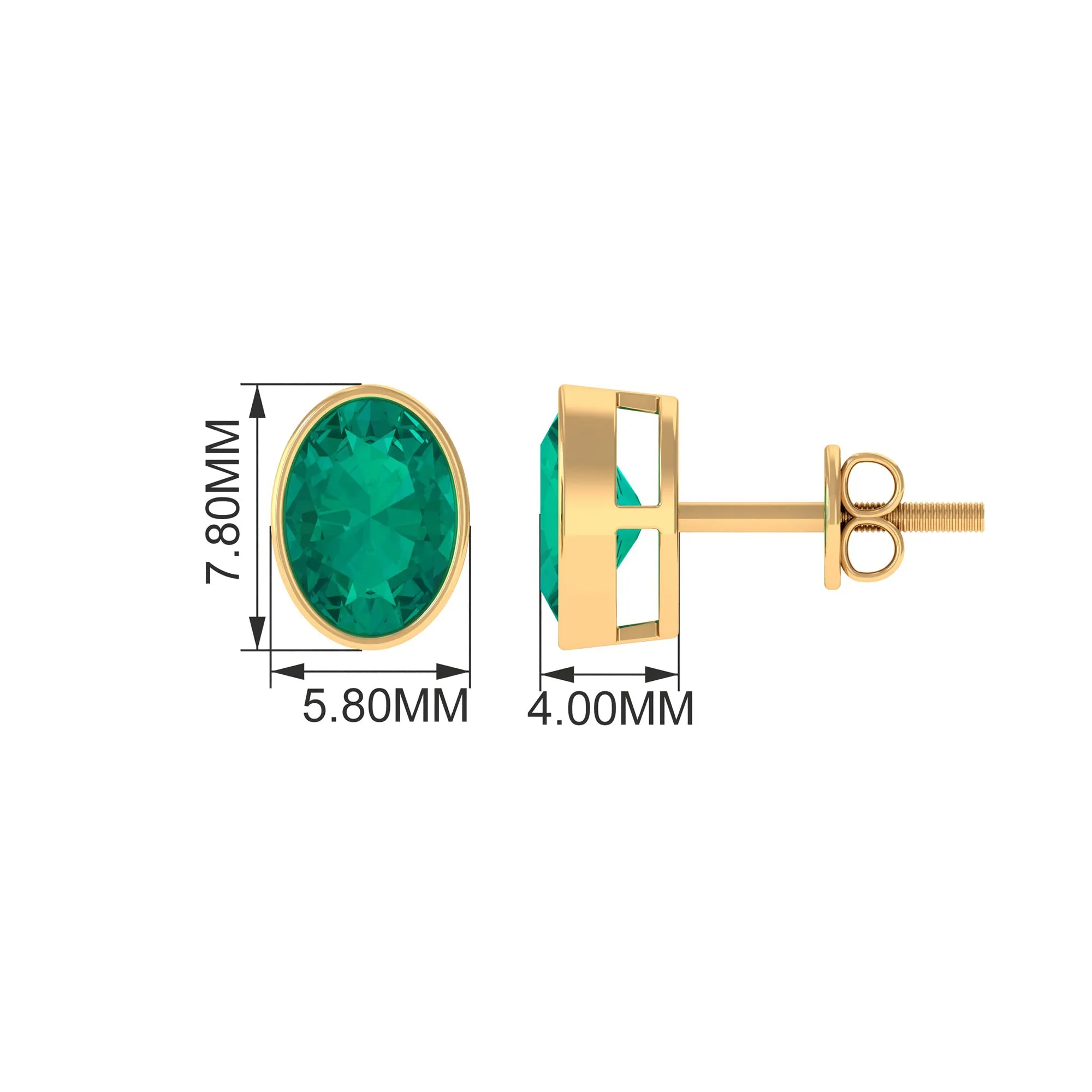 1.75 CT Bezel Set Oval Cut Emerald Solitaire Stud Earrings
