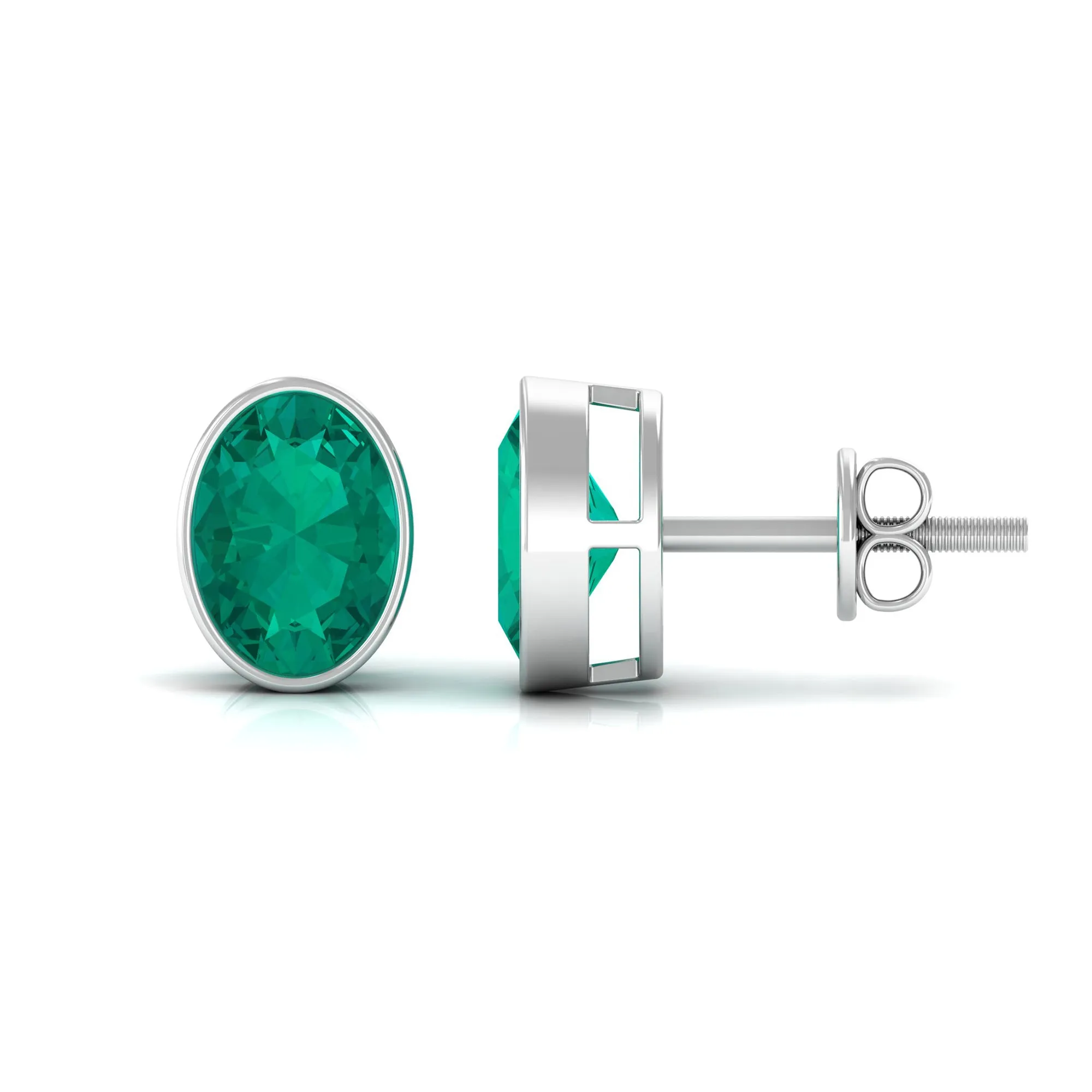 1.75 CT Bezel Set Oval Cut Emerald Solitaire Stud Earrings