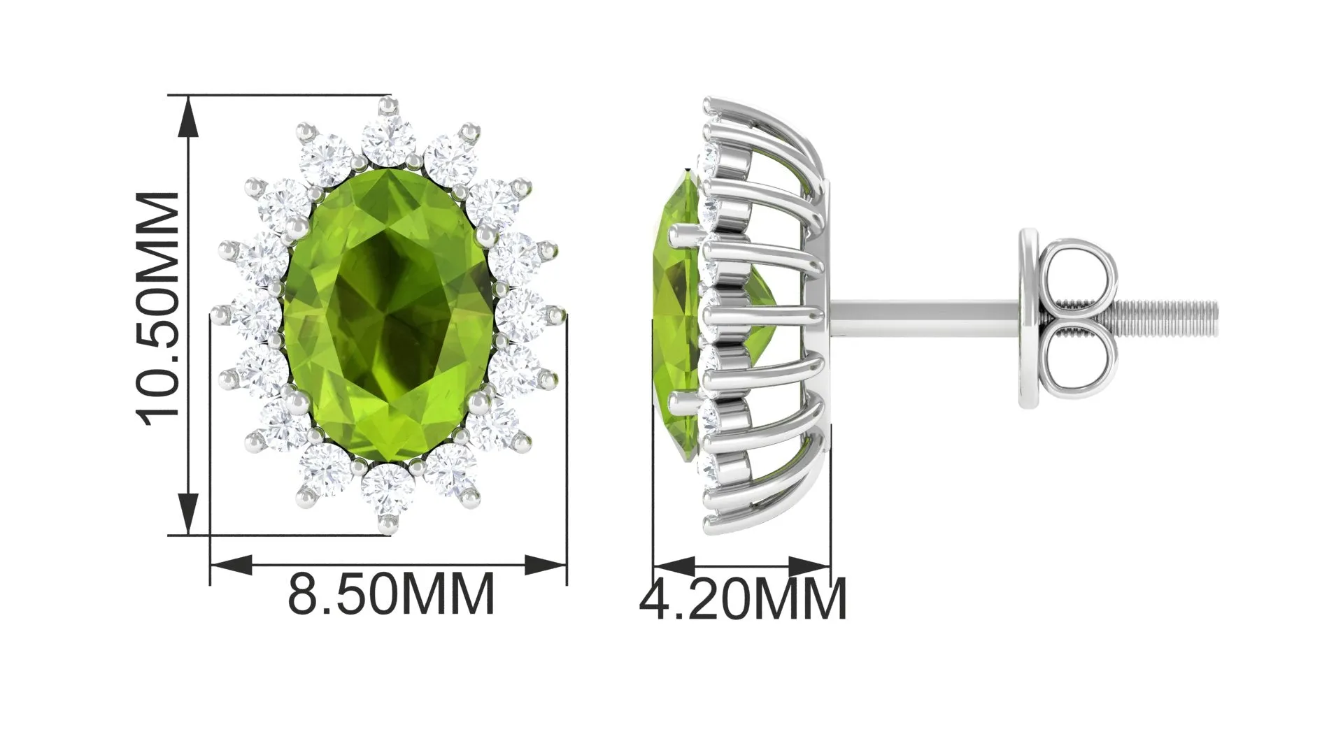 1.75 CT Oval Cut Peridot Classic Stud Earrings with Diamond Halo