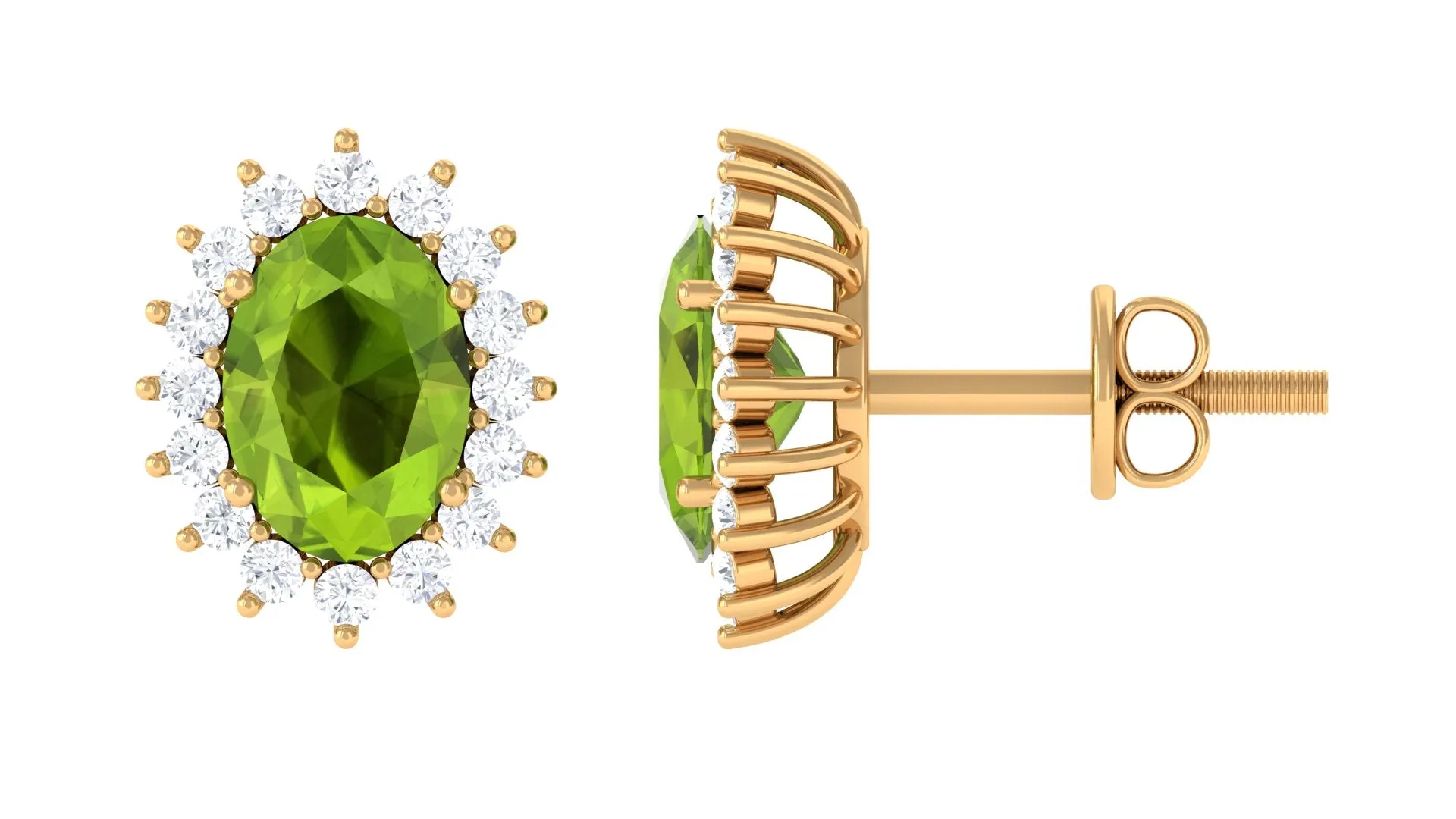 1.75 CT Oval Cut Peridot Classic Stud Earrings with Diamond Halo