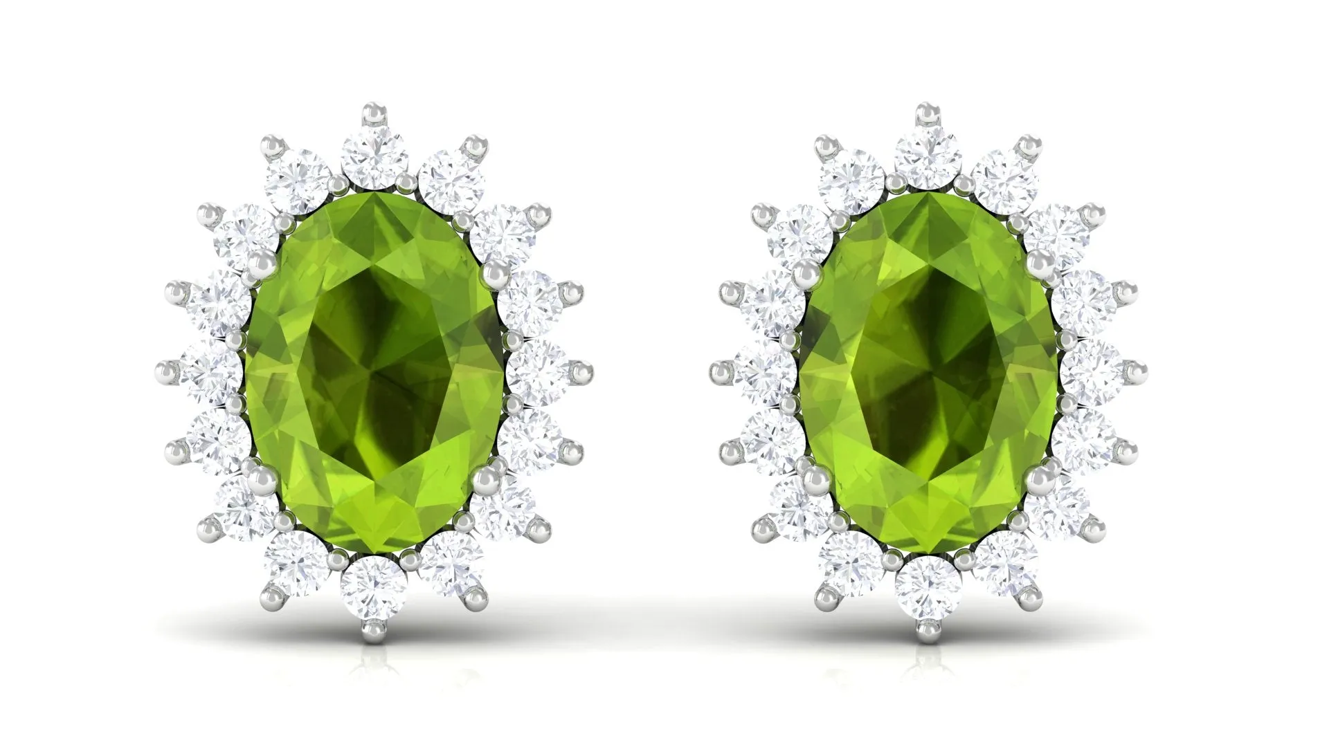 1.75 CT Oval Cut Peridot Classic Stud Earrings with Diamond Halo