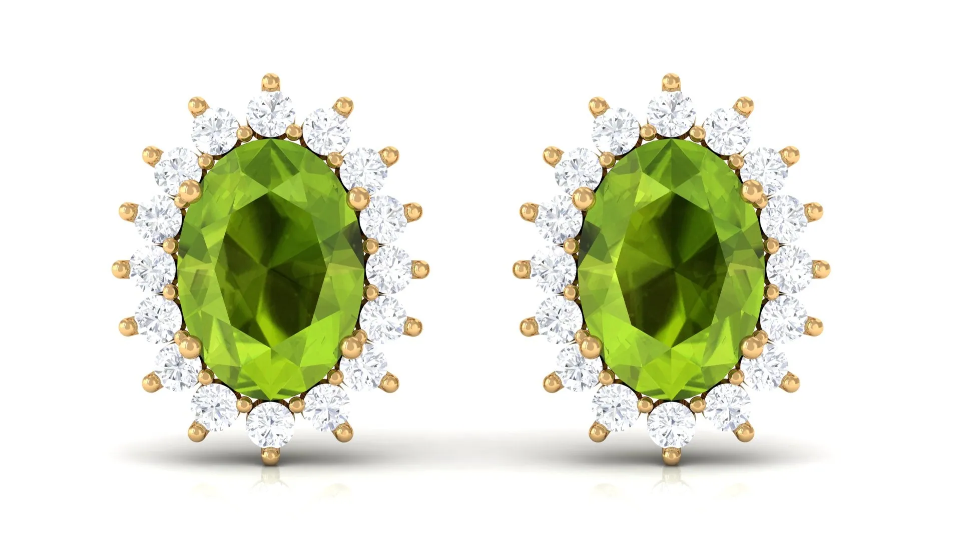 1.75 CT Oval Cut Peridot Classic Stud Earrings with Diamond Halo