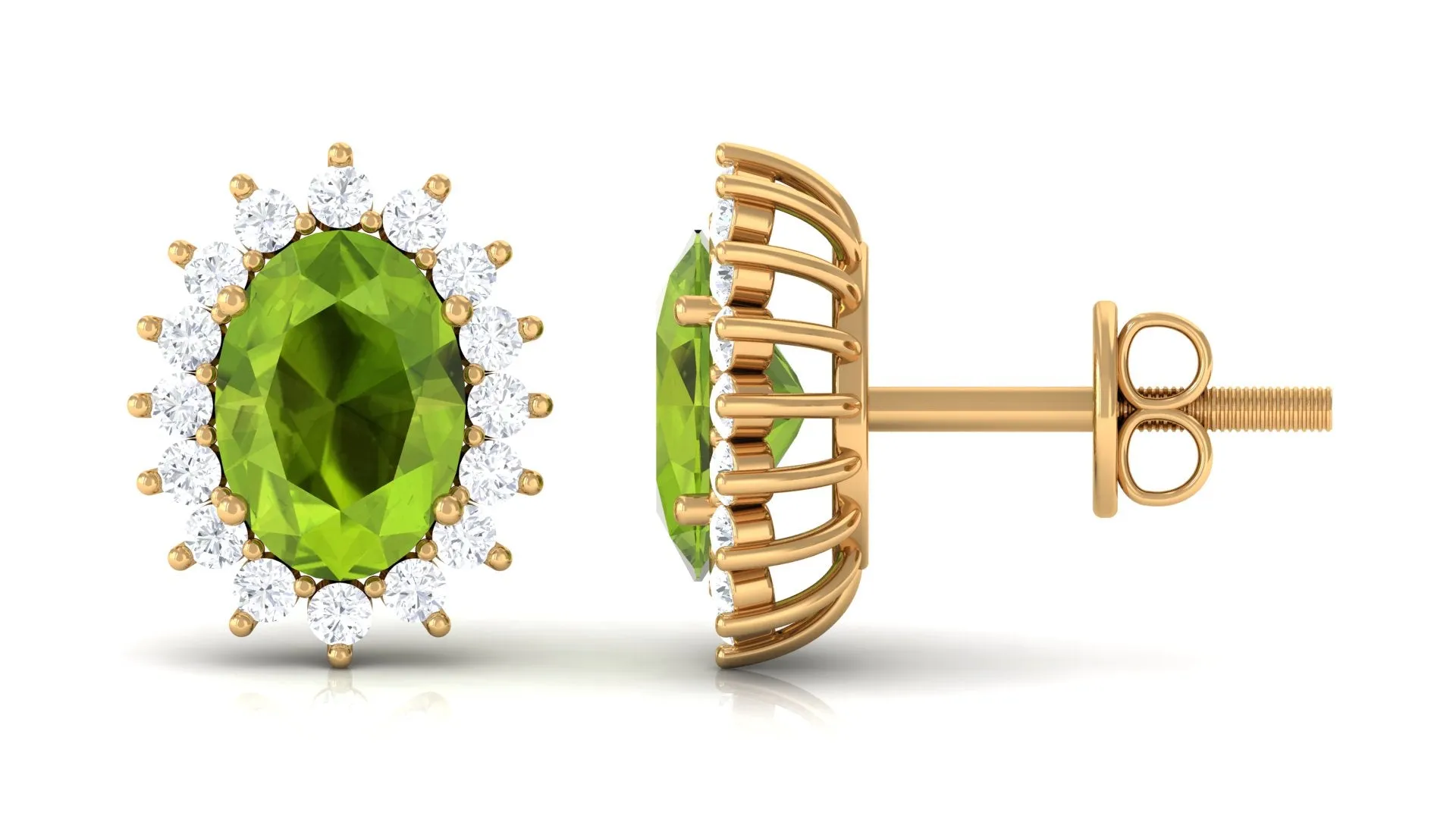 1.75 CT Oval Cut Peridot Classic Stud Earrings with Diamond Halo