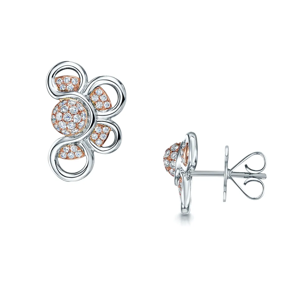 18ct White & Rose Gold Diamond Stud Earrings