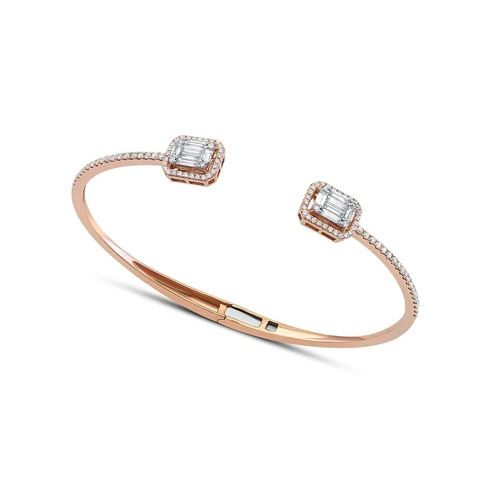 18k Rose Gold Baguette Diamond Open Bangle