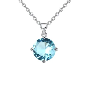 18K White Gold 2 Carat Created Aquamarine Round Stud Necklace Plated 18 inch