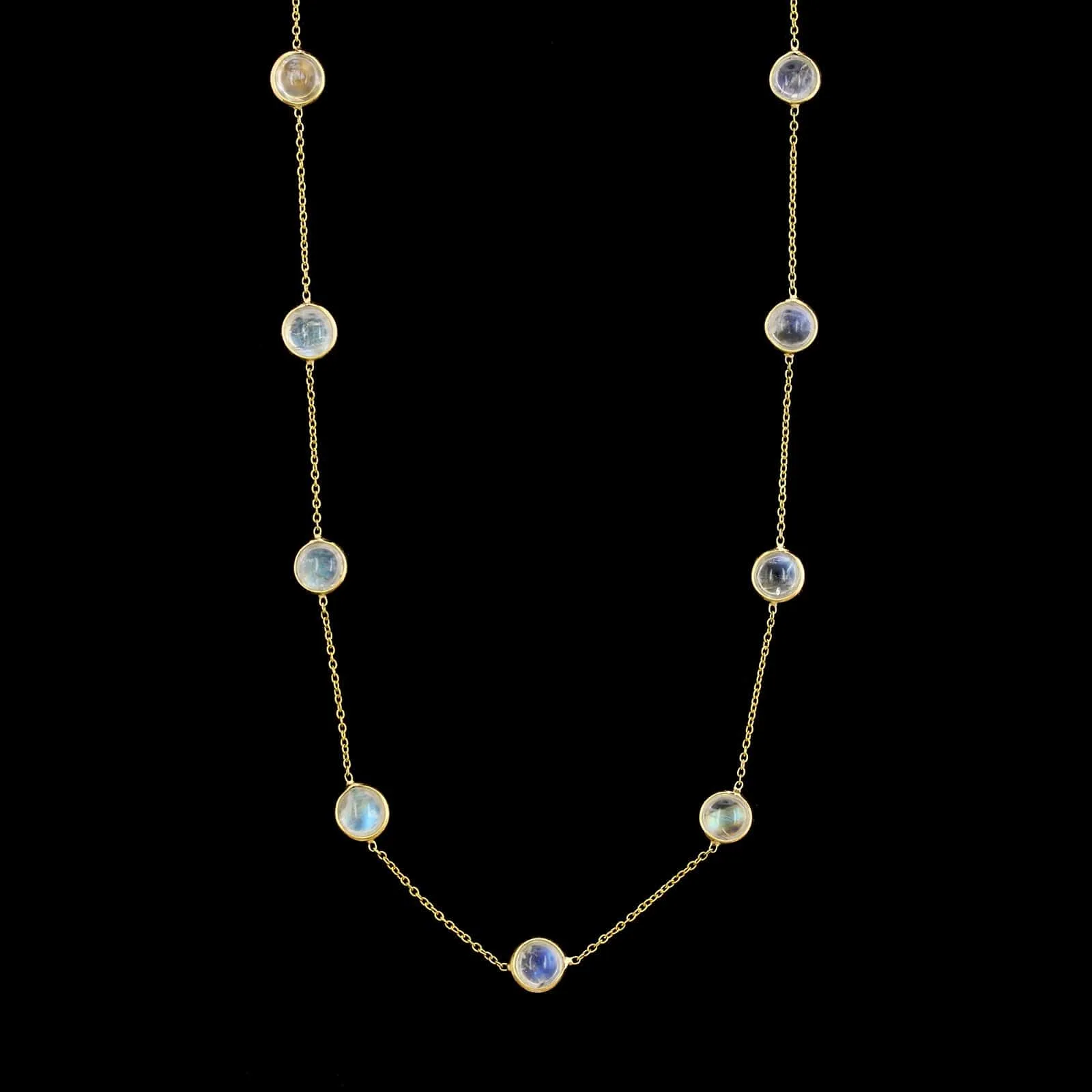 18K Yellow Gold Estate Rainbow Moonstone Necklace
