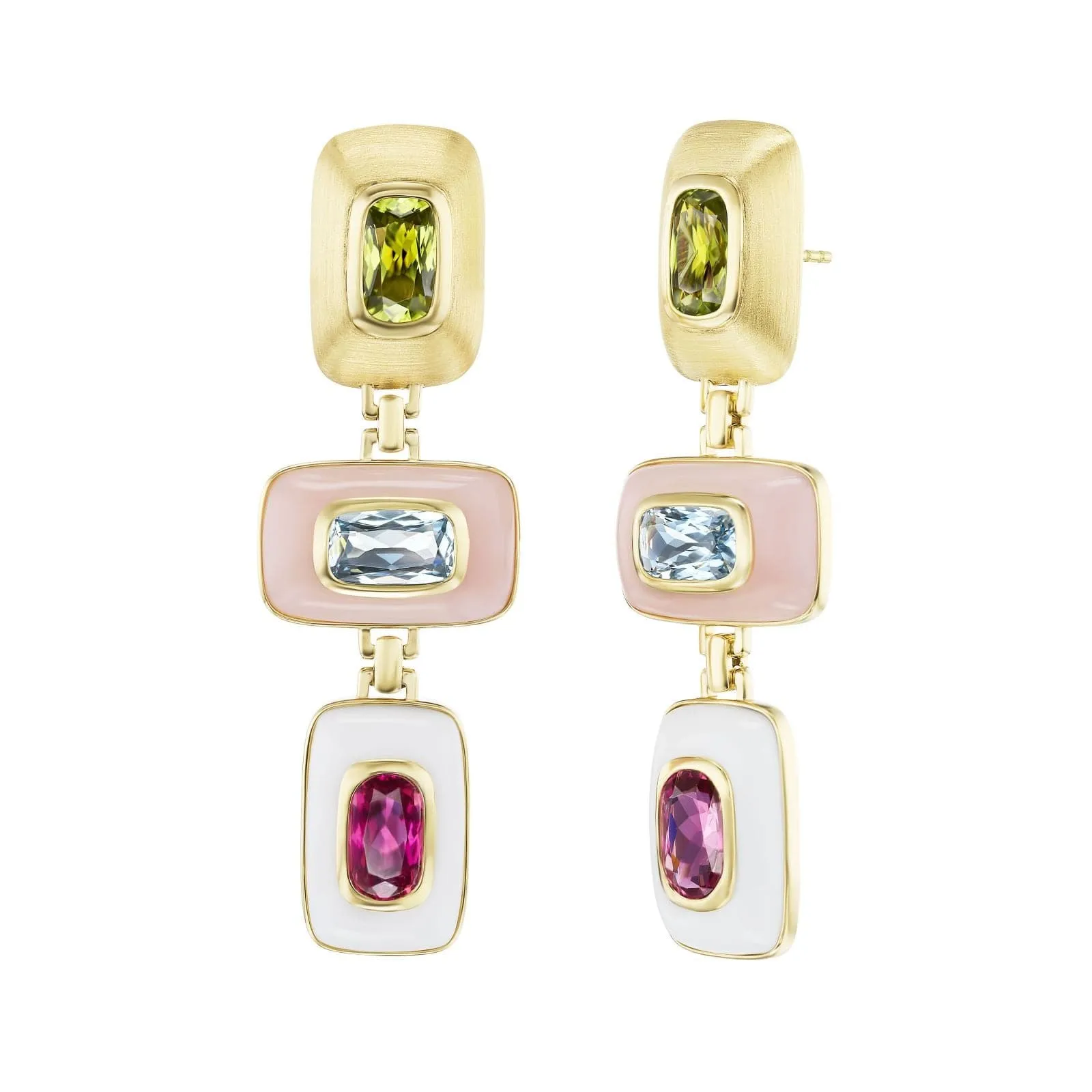 18K Yellow Gold Multi Gemstone Patchwork Drop Earrings