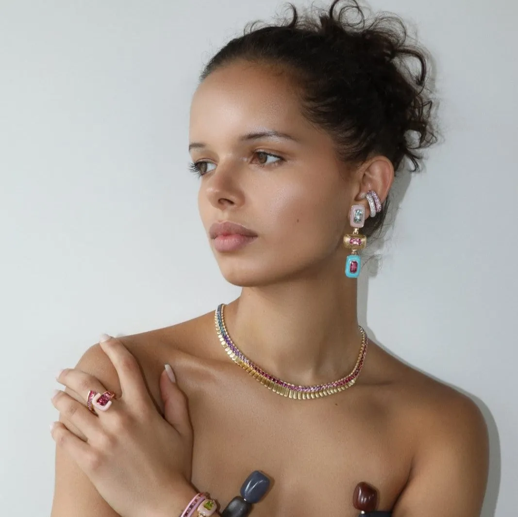 18K Yellow Gold Multi Gemstone Patchwork Drop Earrings