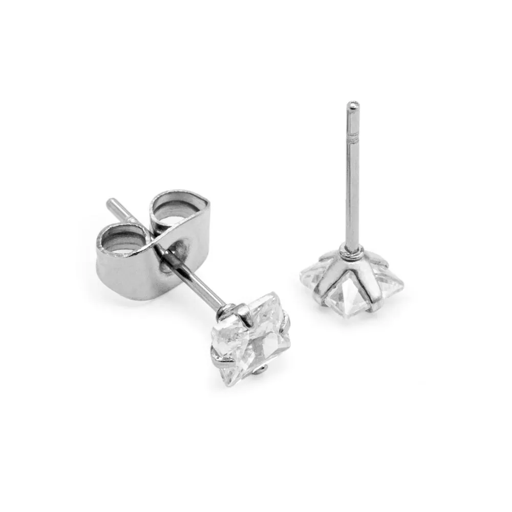 22g Square Crystal Jewel Stud Earrings — Price Per 2