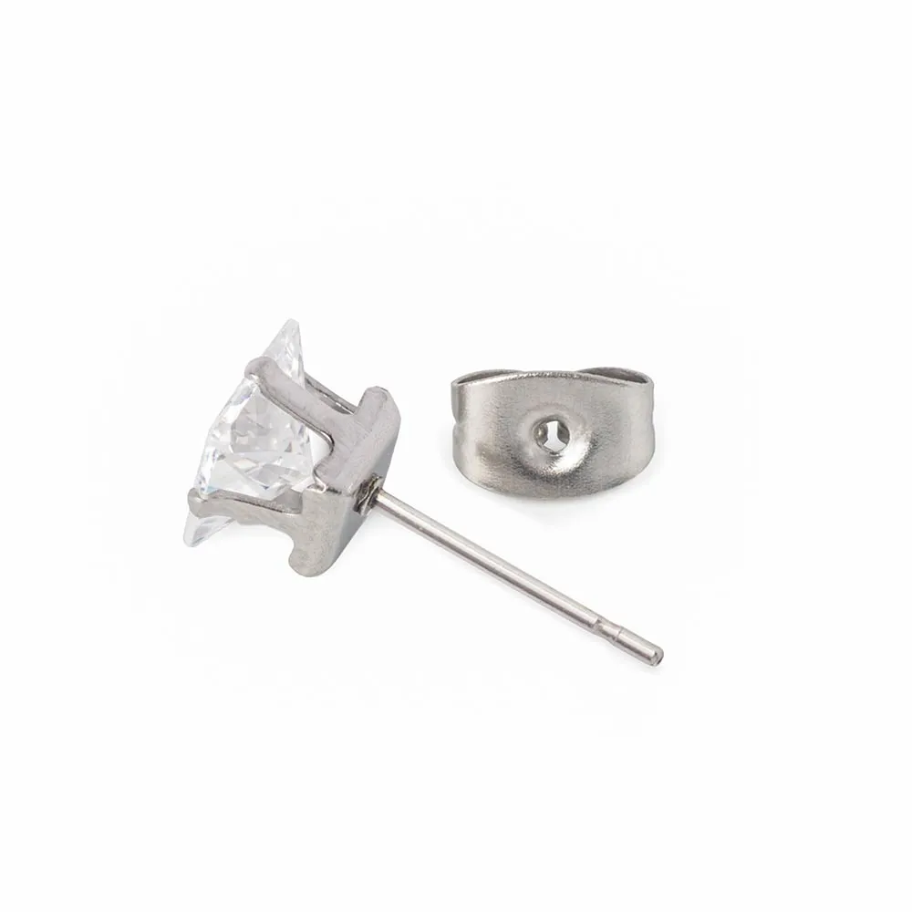 22g Square Crystal Jewel Stud Earrings — Price Per 2