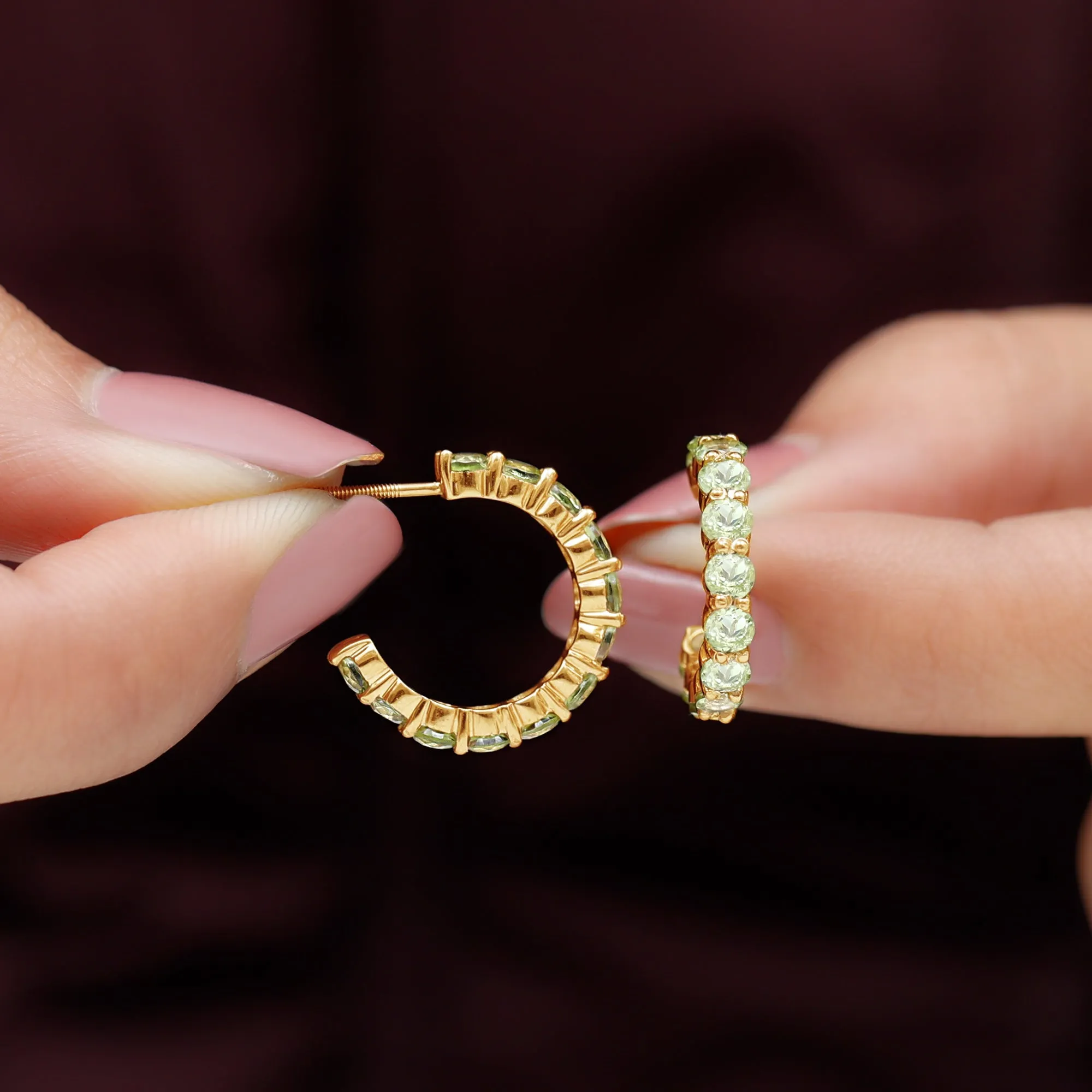 3 CT Round Shape Peridot J Hoop Earrings For Women