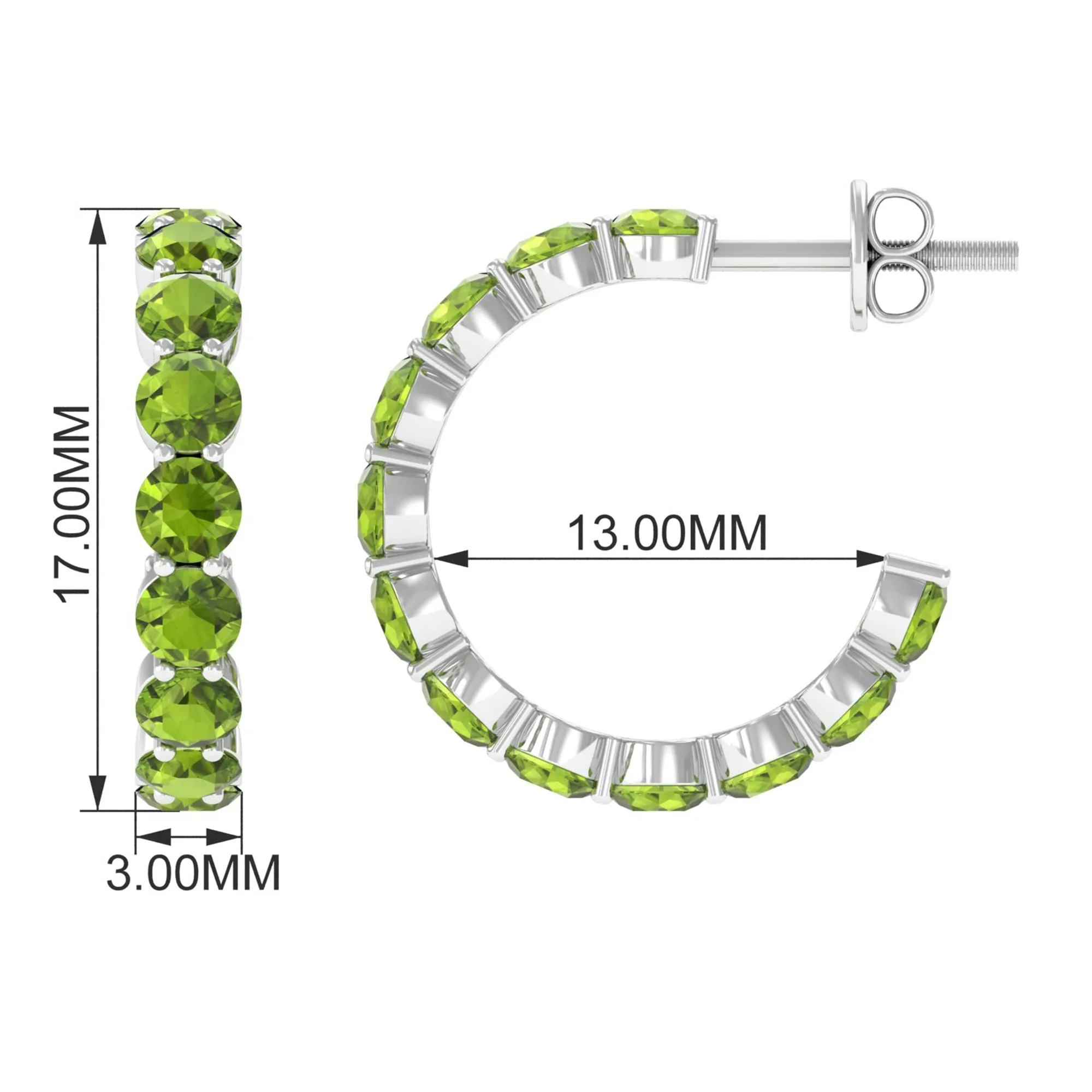 3 CT Round Shape Peridot J Hoop Earrings For Women