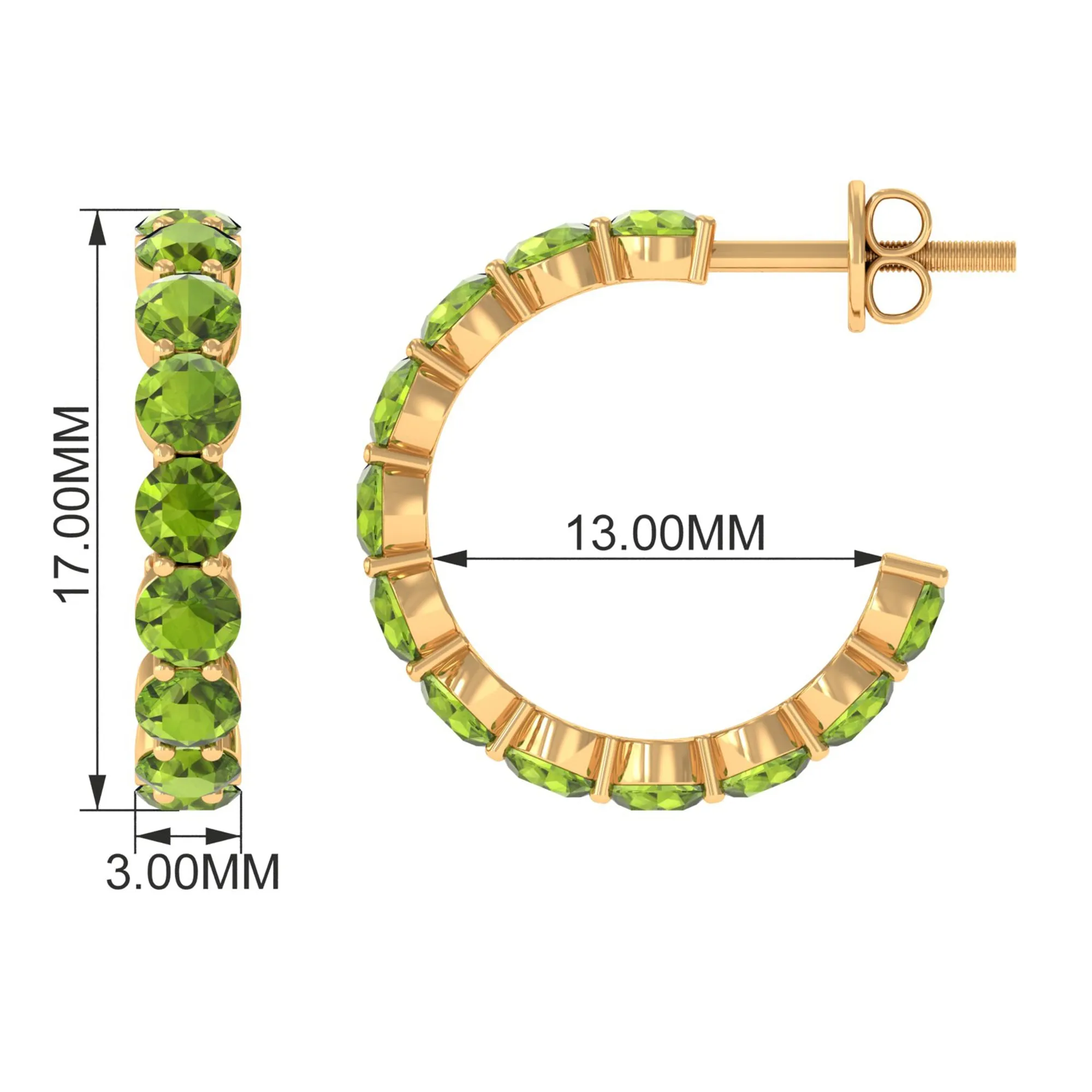 3 CT Round Shape Peridot J Hoop Earrings For Women