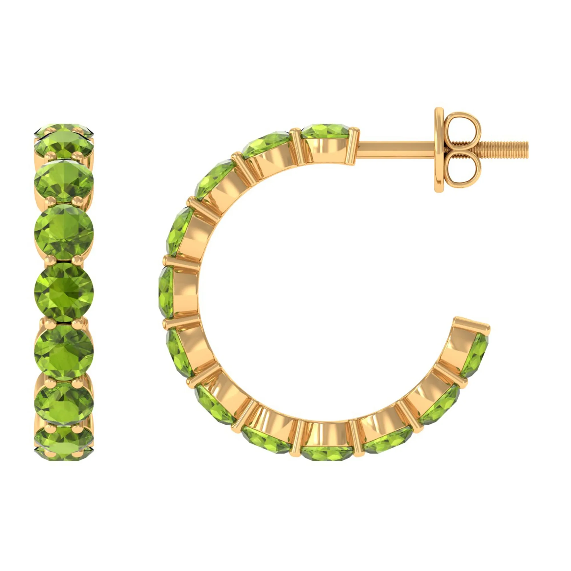 3 CT Round Shape Peridot J Hoop Earrings For Women